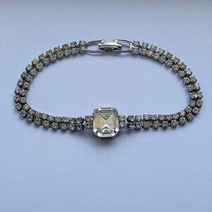 Vintage Clear Rhinestone Silver Tone Tennis Bracelet 7 inch